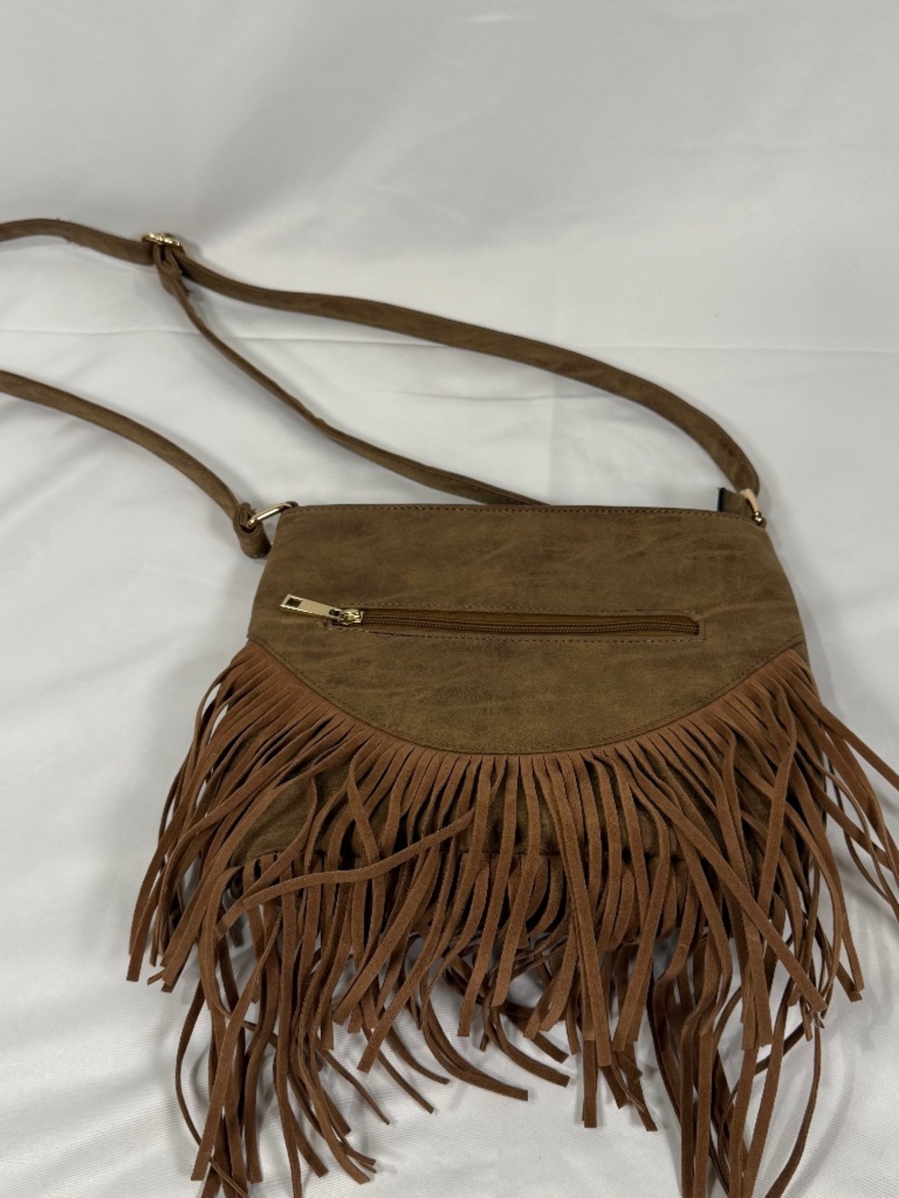 Boho Fringe Crossbody Bag Brown Faux Leather Western Festival Purse
